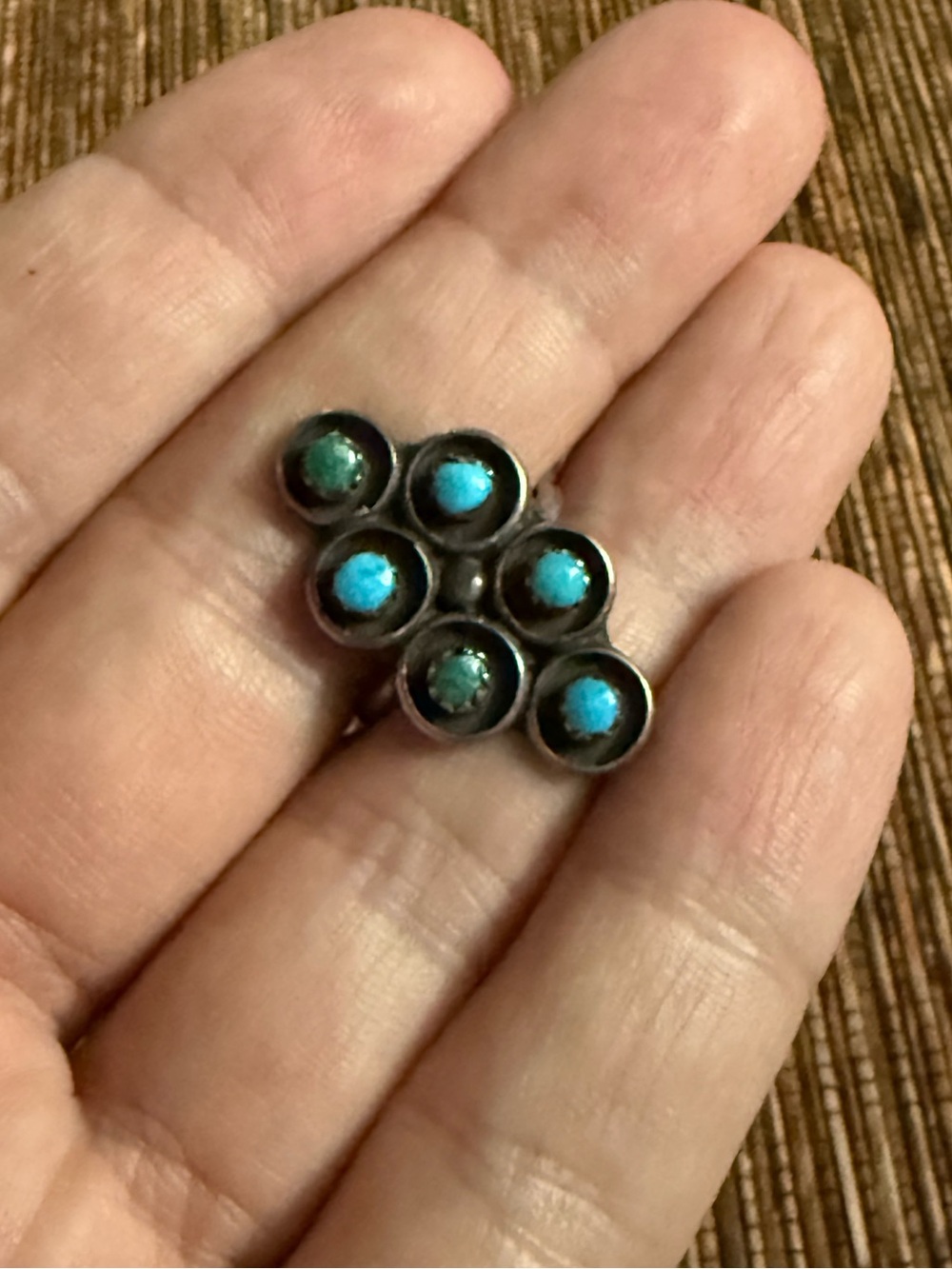 Zuni Turquoise Ring Petit Point Snake Eyes Silver Ring Size 7 Navajo Style